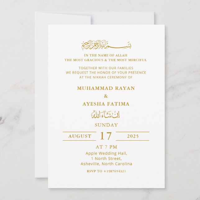 Invitación Elegante minimalista Boda islámico Nikkah (Anverso)