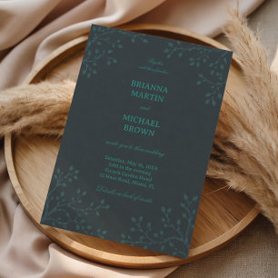 Invitación Elegante Minimalista Botánica Verde Azulado