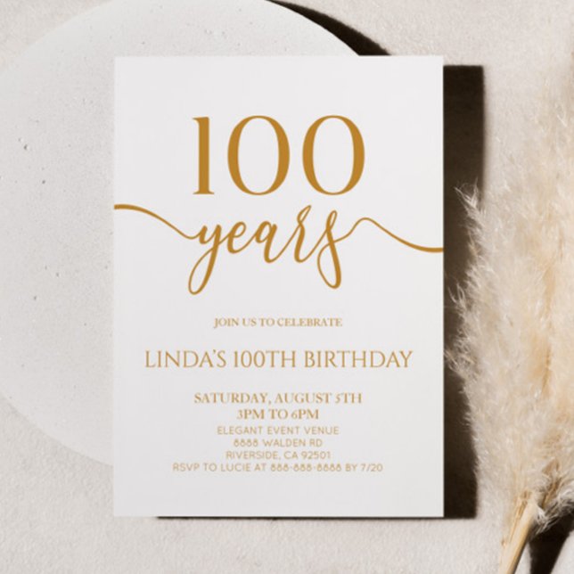 Invitación Elegante Minimalista Champagne Cumpleaños 100 (Subido por el creador)