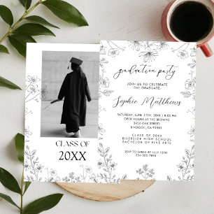 Invitación Elegante Minimalista chic floral graduación dibuja