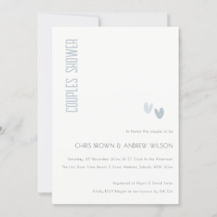 Invitación Elegante minimalista Corazón Azul Dusky Ducha Pare