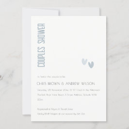 Invitación Elegante minimalista Corazón Azul Dusky Ducha Pare