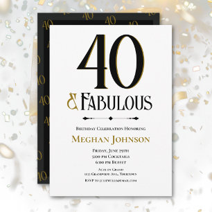 Invitación Elegante Minimalista Cuarenta y Fabuloso Cumpleaño