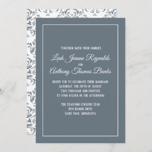 Invitación Elegante Minimalista Dusty Blue Damask