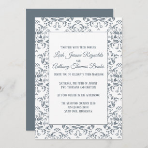 Invitación Elegante Minimalista Dusty Blue Damask