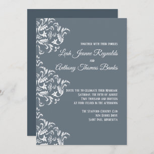 Invitación Elegante Minimalista Dusty Blue Damask