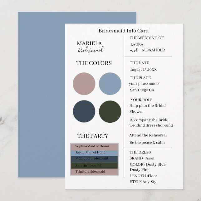 Invitación Elegante Minimalista Dusty Blue Dusty Pink Bridesm (Anverso / Reverso)
