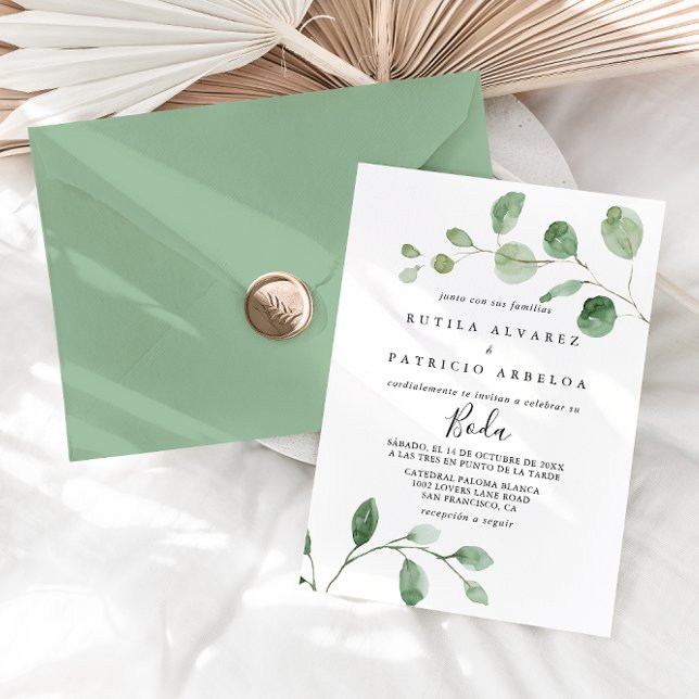 Invitación Elegante Minimalista Eucalipto Boda español (Subido por el creador)