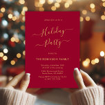 Invitación Elegante minimalista fiesta de vacaciones de calig<br><div class="desc">La moderna caligrafía roja y dorada de las invitaciones Minimalistas para fiestas de vacaciones es perfecta para un simple evento de Navidades. Presenta un elegante texto de invierno "Fiesta de vacaciones" en un hermoso tipo de letra con letras a mano y agitado tipo de letra con cruz de batido en...</div>