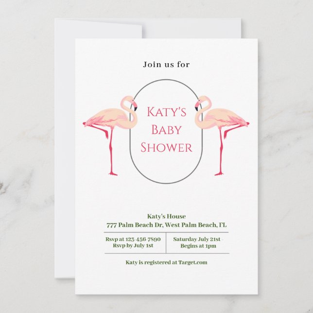 Invitación Elegante Minimalista Flamingo Baby Shower (Anverso)