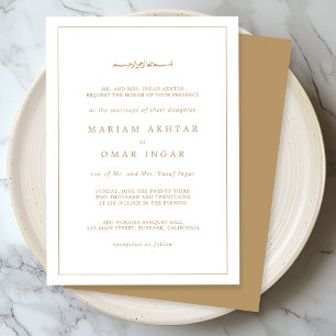 Invitación Elegante Minimalista Frontera Dorada Boda Musulman