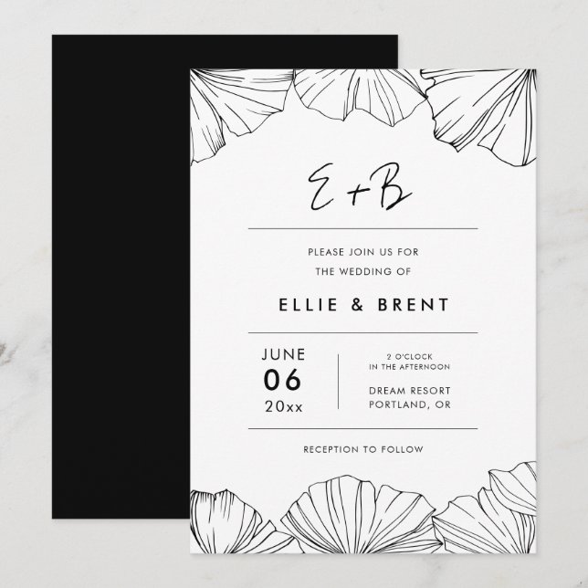 Invitación Elegante minimalista Ginkgo Biloba boda (Anverso / Reverso)