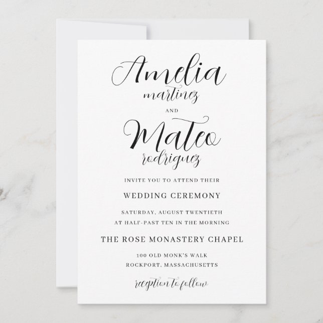 Invitación Elegante Minimalista guión Boda moderno (Anverso)