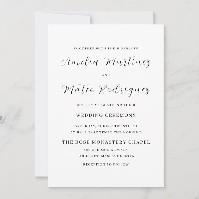 Invitación Elegante Minimalista guión Boda moderno (Anverso)