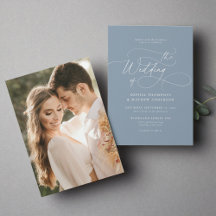 Elegante Minimalista guión de Boda de fotos azul t