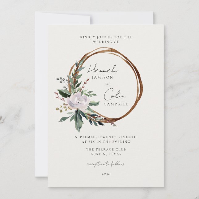 Invitación Elegante Minimalista invierno Wreath White Green (Anverso)