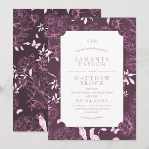 Invitación Elegante Minimalista Moderna Boda de Peonía