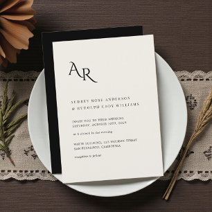 Invitación Elegante Minimalista Moderna Boda Marfil Negro