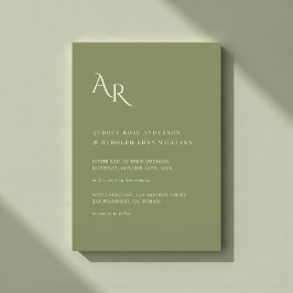 Invitación Elegante Minimalista Moderna Boda Verde Crema