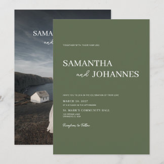Invitación Elegante Minimalista Moderna Verde Boda Foto 
