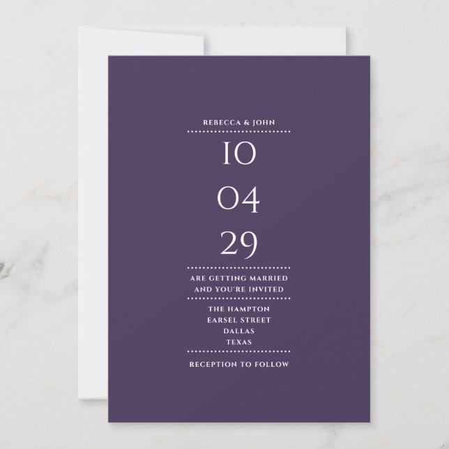 Invitación Elegante Minimalista moderno Boda púrpura fecha (Anverso)