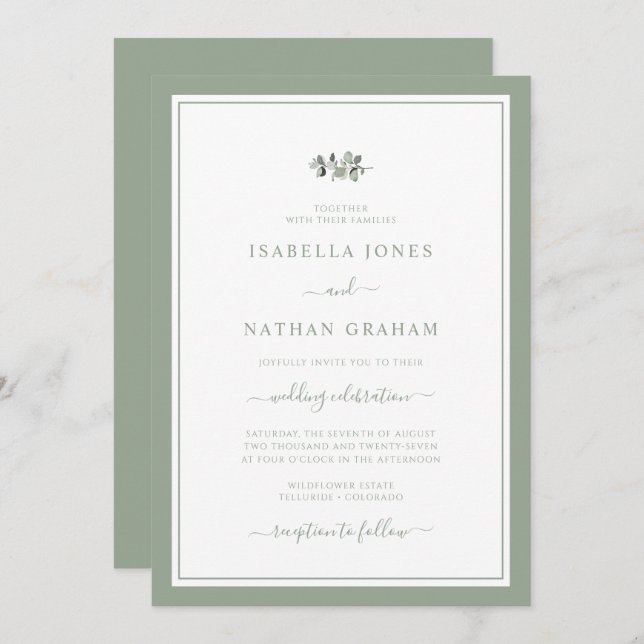 Invitación Elegante Minimalista moderno Sage Script Boda Invi (Anverso / Reverso)