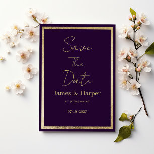 Invitación Elegante minimalista morado dorado Save the Date