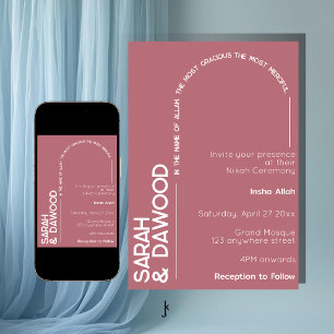 Invitación Elegante Minimalista Musulmana Boda de Oro Rosa Bl