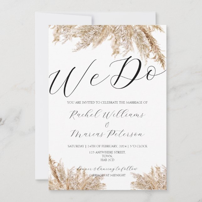 Invitación Elegante Minimalista Pampas Grass Hacemos Boda (Anverso)