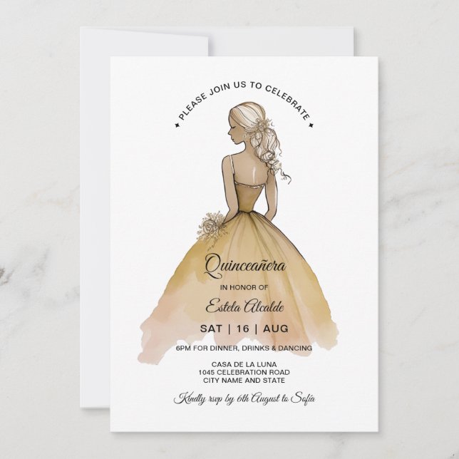 Invitación Elegante Minimalista Quinceañera (Anverso)