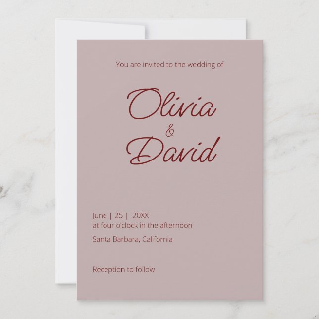 Invitación Elegante minimalista Rosa   Boda (Anverso)