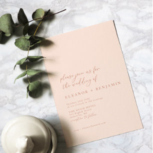 Invitación Elegante Minimalista Rosa Melocotón Chic Boda