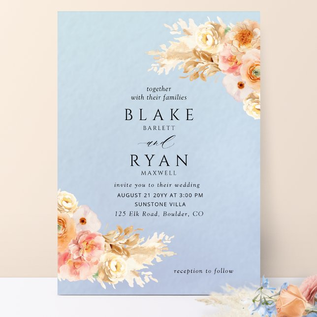 Invitación Elegante, minimalista, Rubor Cream Blue Boda I (Subido por el creador)