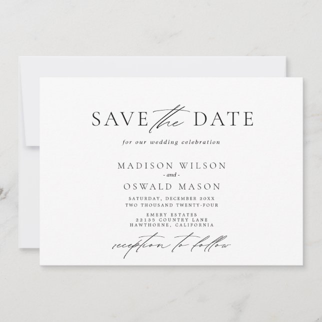 Invitación Elegante minimalista Save the date horizontal (Anverso)