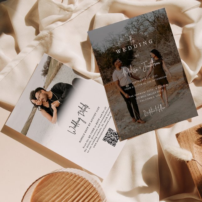 Invitación Elegante Minimalista Script 2 Foto Boda de código  (Subido por el creador)