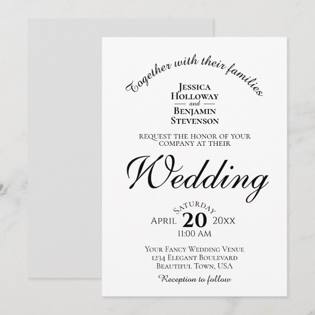 Invitación Elegante Minimalista simple Boda blanco y negro (Anverso / Reverso)