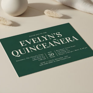 Invitación Elegante Minimalista Simple Quinceanera Emerald