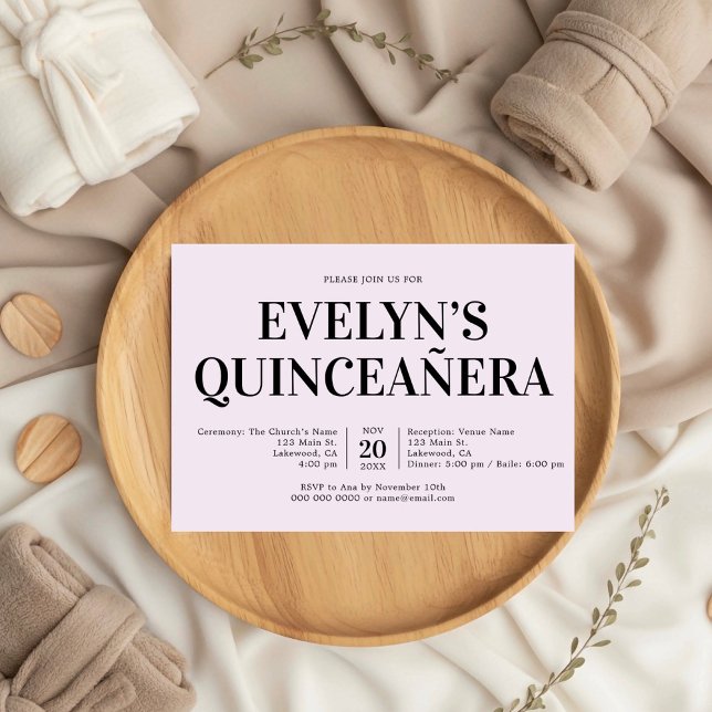Invitación Elegante Minimalista simple Quinceanera Puple (Subido por el creador)