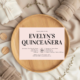 Invitación Elegante Minimalista simple quinceanera rosa