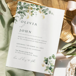Invitación Elegante Minimalista Verde Oro Eucalipto Botánico