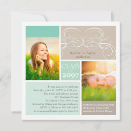 Invitación Elegante Mint De Desplazamiento Dos Fiesta De Grad