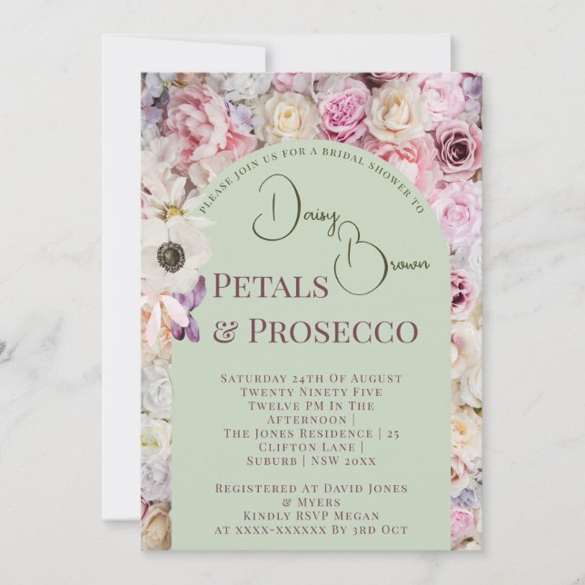 Invitación Elegante Mint Green Floral Arco Veraniego Bridal S (Anverso)