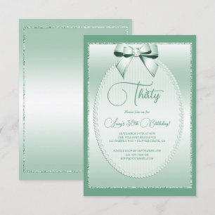 Invitación Elegante Mint Green Jeweld Bow Cumpleaños