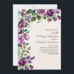 Invitación Elegante Mint Green Purple Floral 30 cumpleaños<br><div class="desc">Celebra el gran 3-0 con esta elegante invitación de 30 años que incluye un borde de rosas de acuarela, lilatas y vegetación en ricos tonos de violeta y verde suave. El elegante diseño floral y la elegante tipografía crean una manera sofisticada de invitar a amigos y familiares a una celebración...</div>