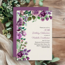 Invitación Elegante Mint Green Purple Floral 30 cumpleaños