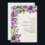 Invitación Elegante Mint Green Purple Floral 40 cumpleaños<br><div class="desc">Celebra tener cuarenta años de estilo con esta elegante invitación de cumpleaños número 40, que incluye un borde de rosas acuáticos, licores y exuberante vegetación en tonos violeta y verde. El intemporal arte floral y el elegante guión lo convierten en la elección perfecta para un sofisticado fiesta de hitos. Una...</div>