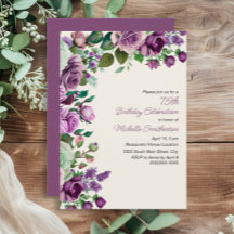 Elegante Mint Green Purple Floral 75º cumpleaños