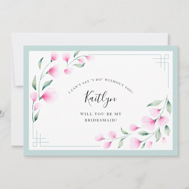 Invitación Elegante Mint Rosa Watercolor Floral Bridesmaid (Anverso)
