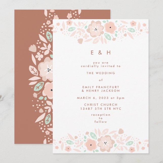 Invitación Elegante Mint Terracotta Boho Boda de flores peque (Anverso / Reverso)