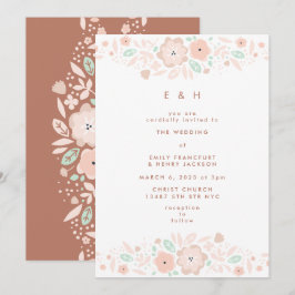 Invitación Elegante Mint Terracotta Boho Boda de flores peque